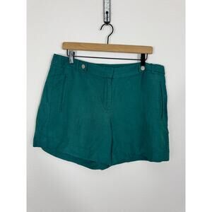 White House Black Market Emerald Green Linen Blend Shorts | Size 10 Short